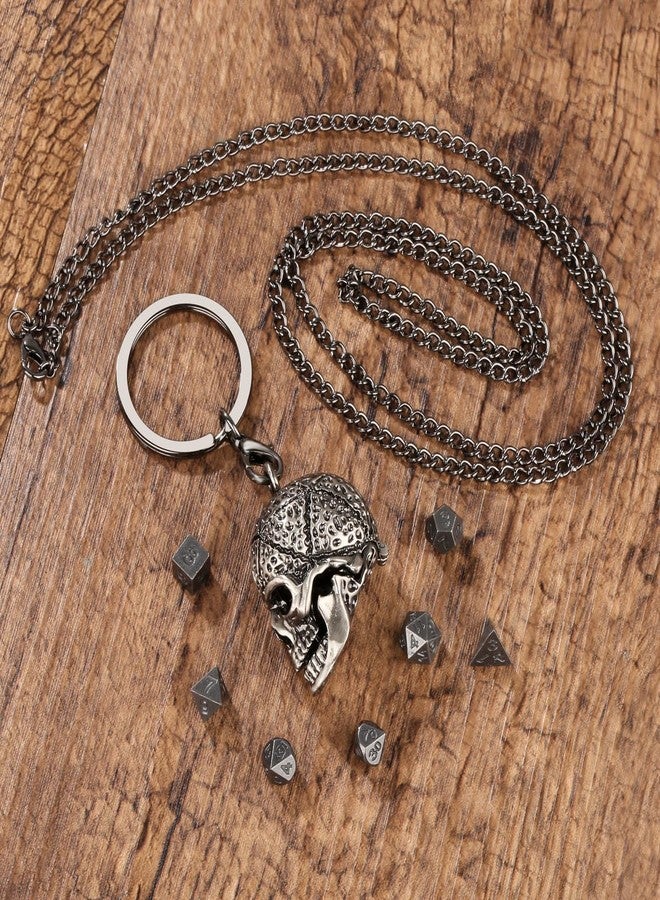 Keller & Weber Mini DND Dice Set with Skull Head Metal Cage Portable Keychain Necklace, Tiny 7pcs Polyhedral D&D Dice Set, DND Gifts with Gift Box, Role Playing Board Games Accessories, Silver, Dark Silver - Image 4